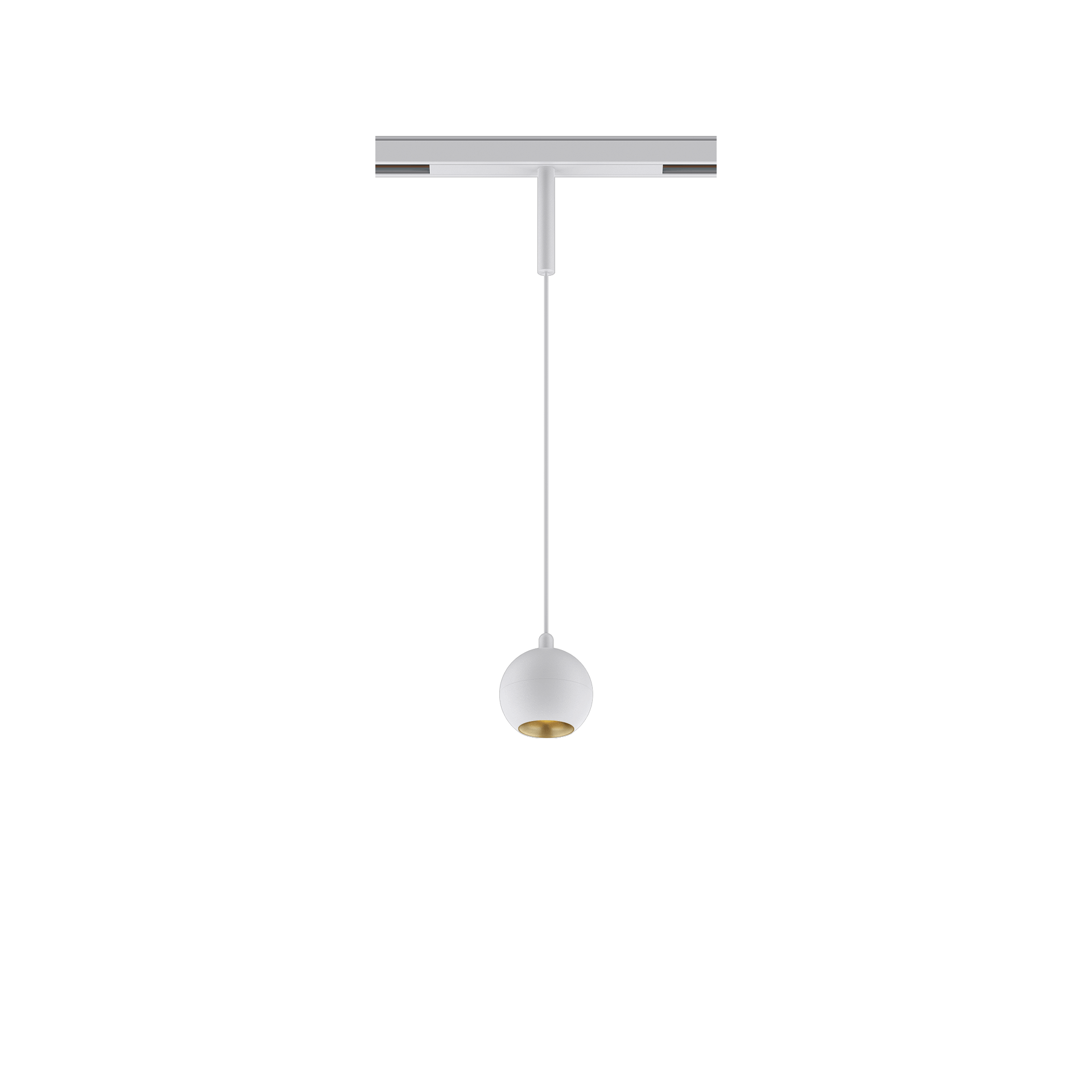 White version of the Dea Eros-Q1/Q2 XS PE with golden reflector, a 48V suspended luminaire designed by Karizma Luce.