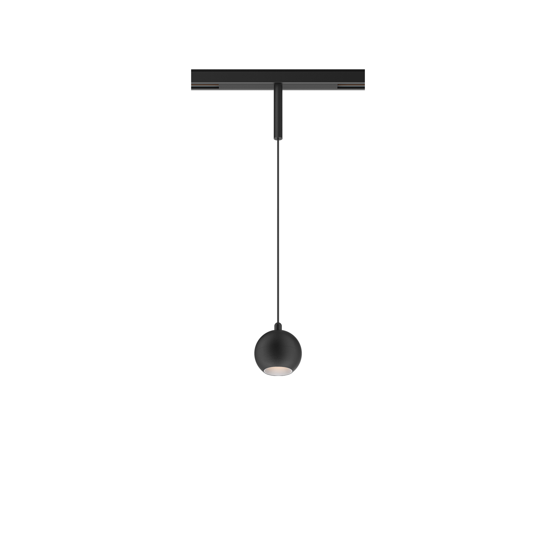 Black version of the Dea Eros-Q1/Q2 XS PE with white reflector, a 48V suspended luminaire designed by Karizma Luce.