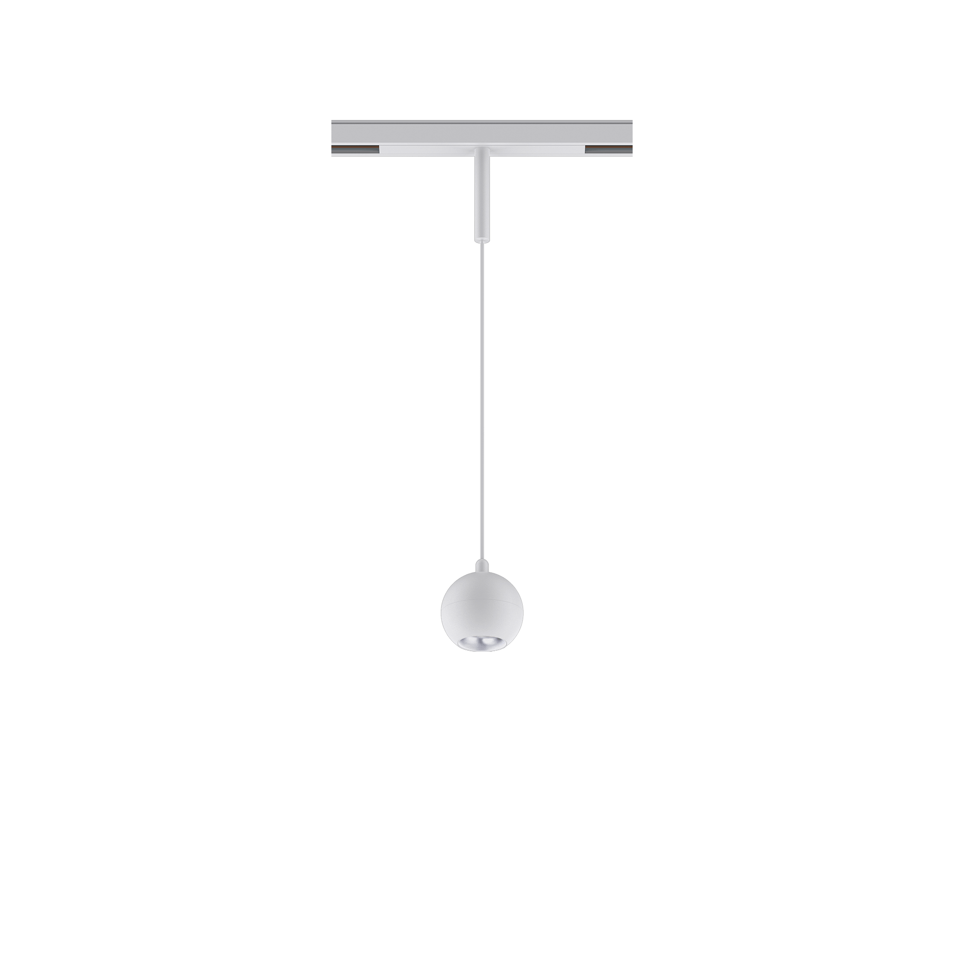 White version of the Dea Eros-Q1/Q2 XS PE with silver reflector, a 48V suspended luminaire designed by Karizma Luce.