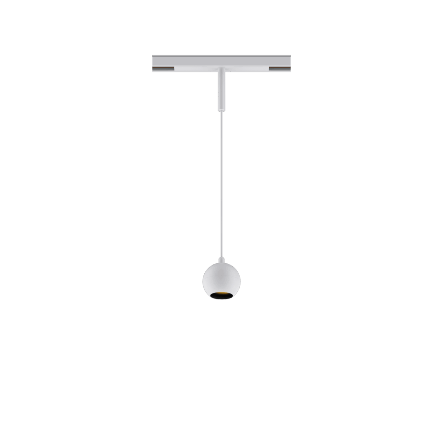 White version of the Dea Eros-Q1/Q2 XS PE with black gloss reflector, a 48V suspended luminaire designed by Karizma Luce.