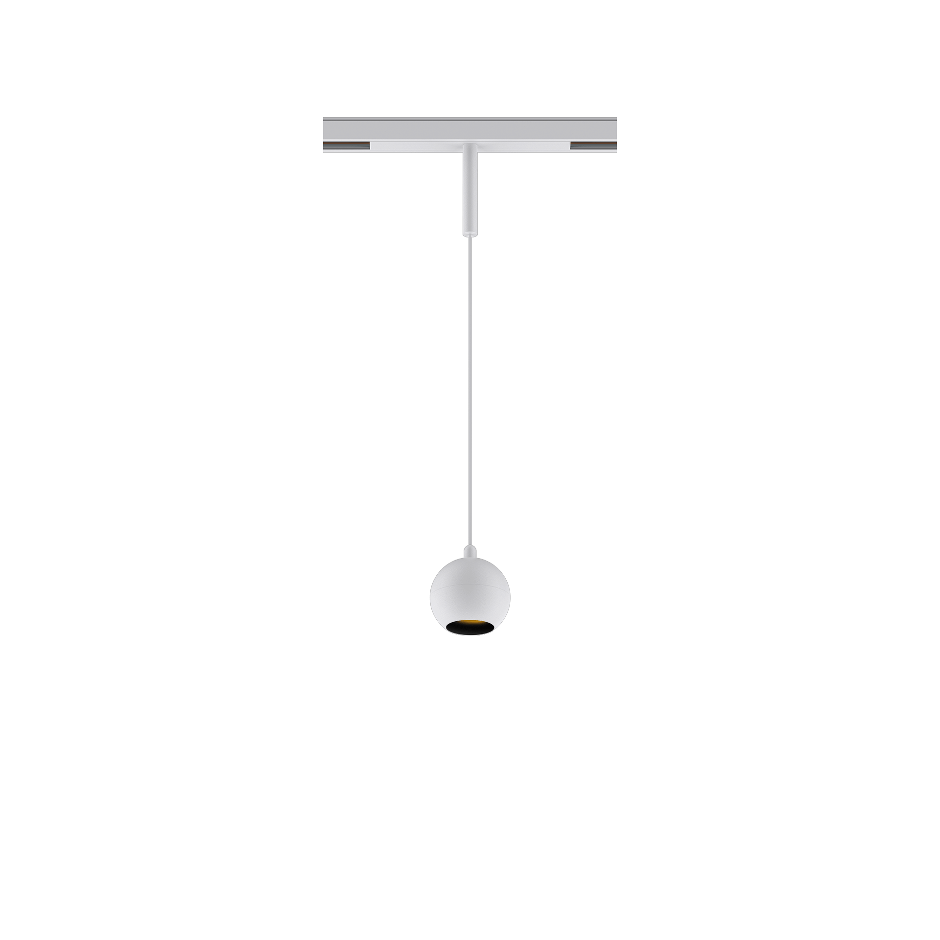 White version of the Dea Eros-Q1/Q2 XS PE with black gloss reflector, a 48V suspended luminaire designed by Karizma Luce.
