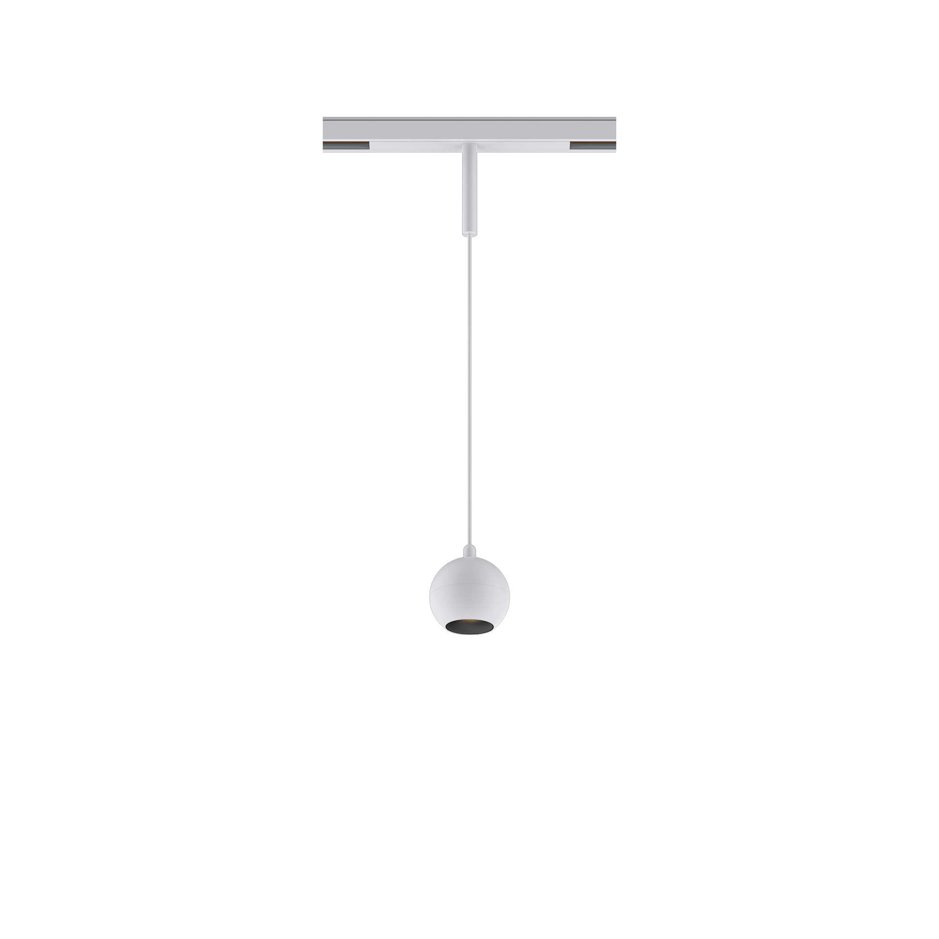 White version of the Dea Eros-Q1/Q2 XS PE with black matt reflector, a 48V suspended luminaire designed by Karizma Luce.