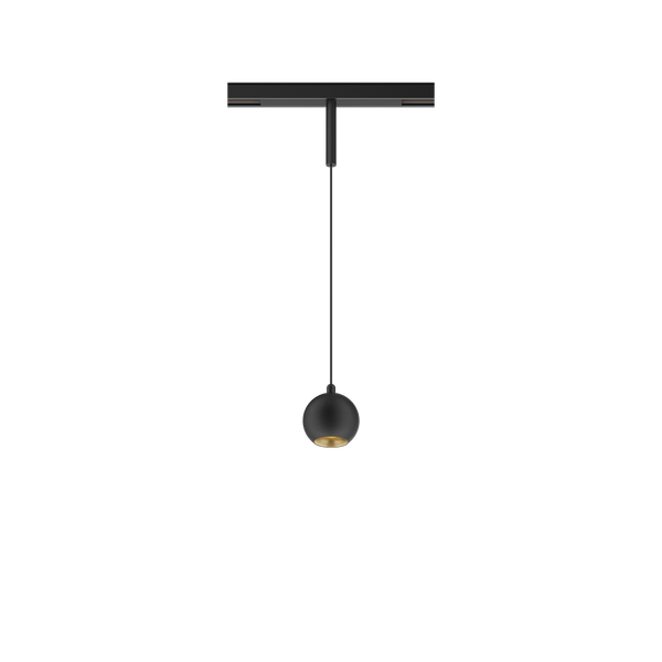 Black version of the Dea Eros-Q1/Q2 XS PE with golden reflector, a 48V suspended luminaire designed by Karizma Luce.