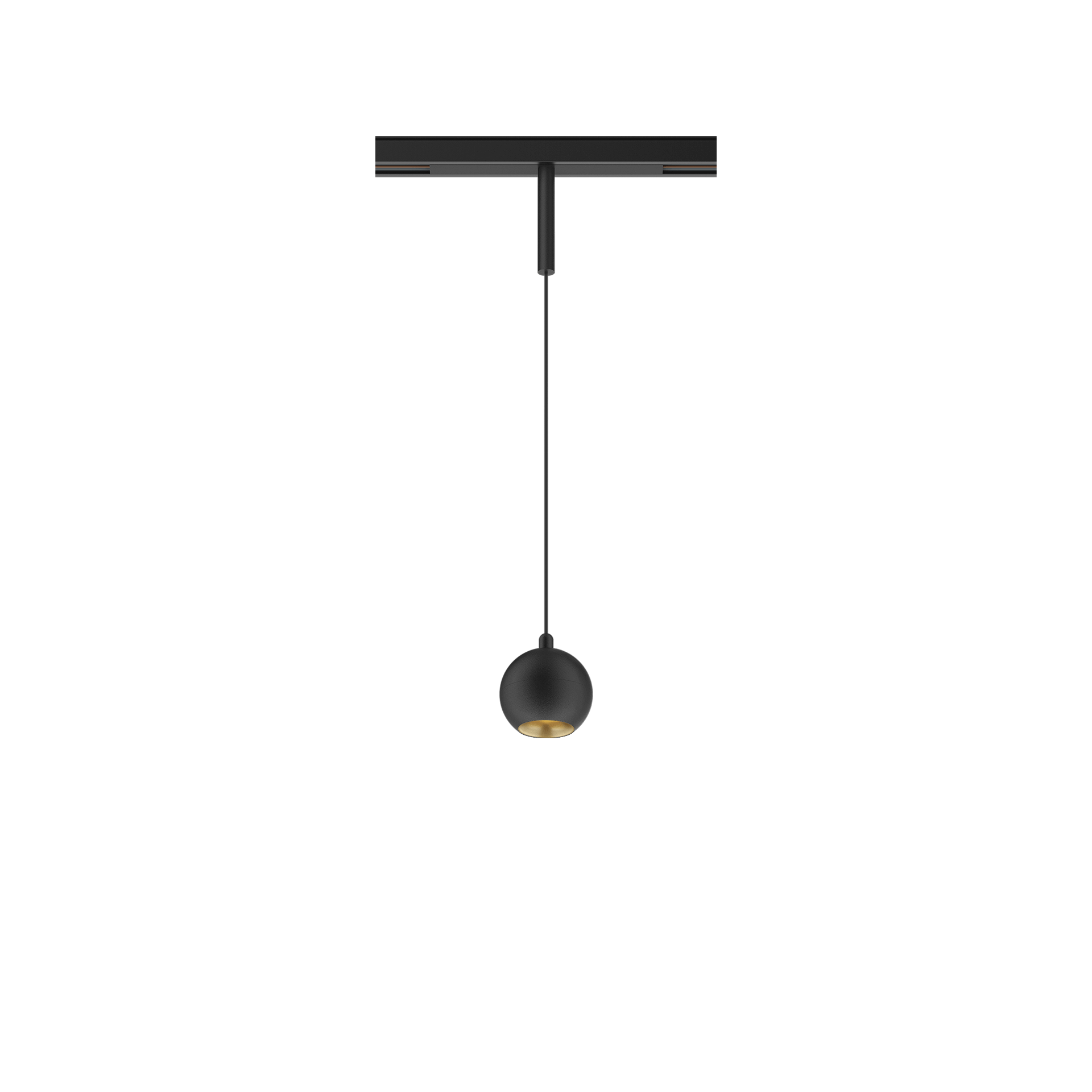 Black version of the Dea Eros-Q1/Q2 XS PE with golden reflector, a 48V suspended luminaire designed by Karizma Luce.