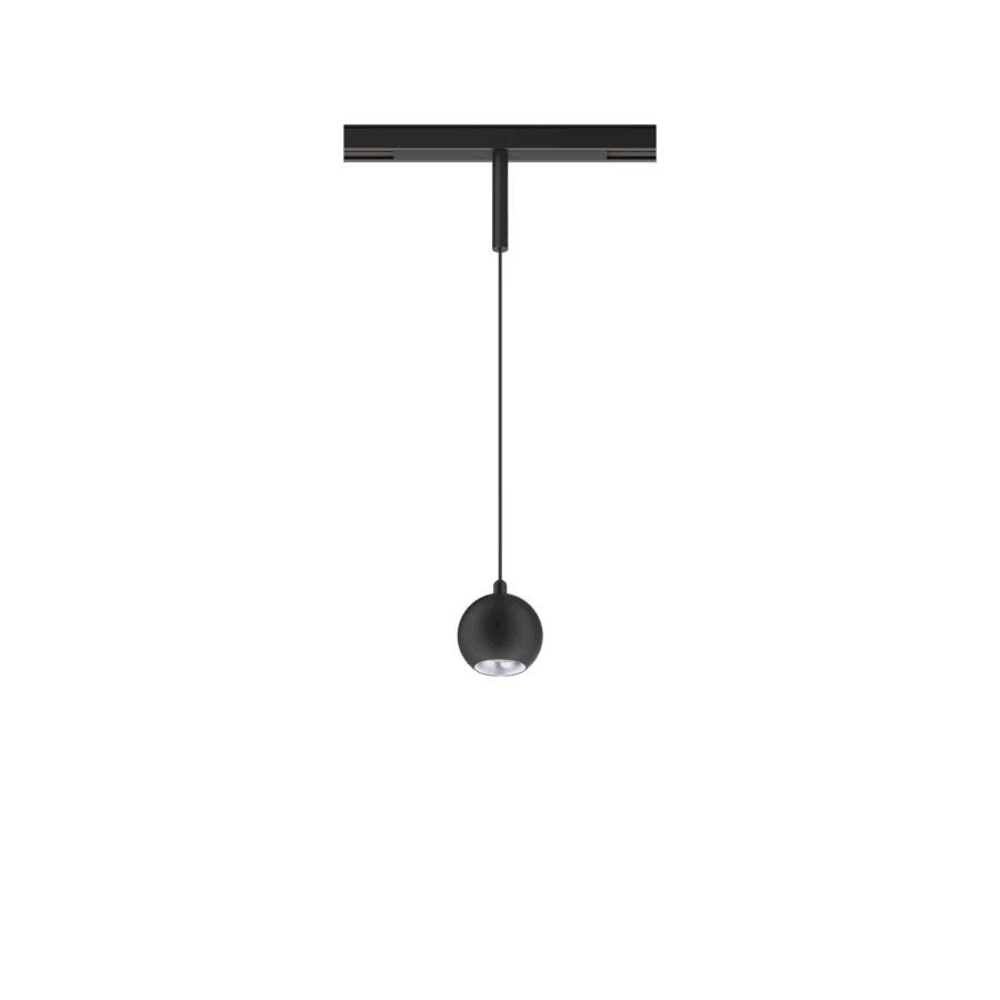 Black version of the Dea Eros-Q1/Q2 XS PE with silver reflector, a 48V suspended luminaire designed by Karizma Luce.