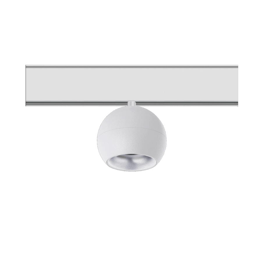 White version of the Dea Eros-Q2 S TR with silver reflector, a 48V track luminaire designed by Karizma Luce.