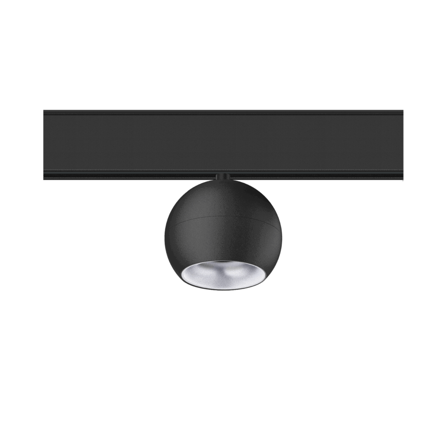 Black version of the Dea Eros-Q2 S TR with silver reflector, a 48V track luminaire designed by Karizma Luce.
