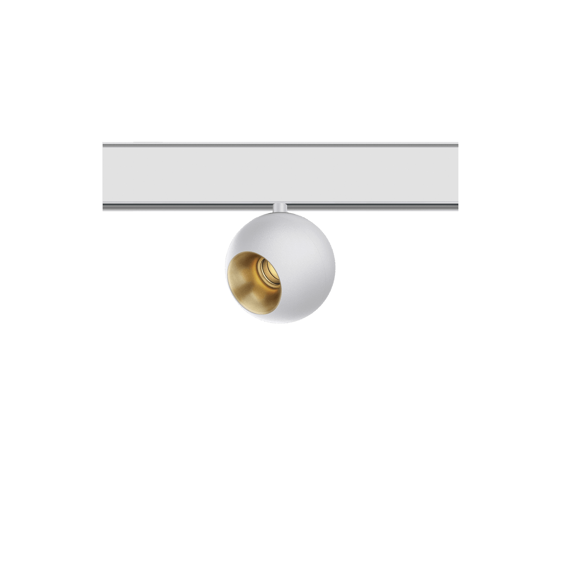 White version of the Dea Eros-Q2 XS TR with golden reflector, a 48V track luminaire designed by Karizma Luce.