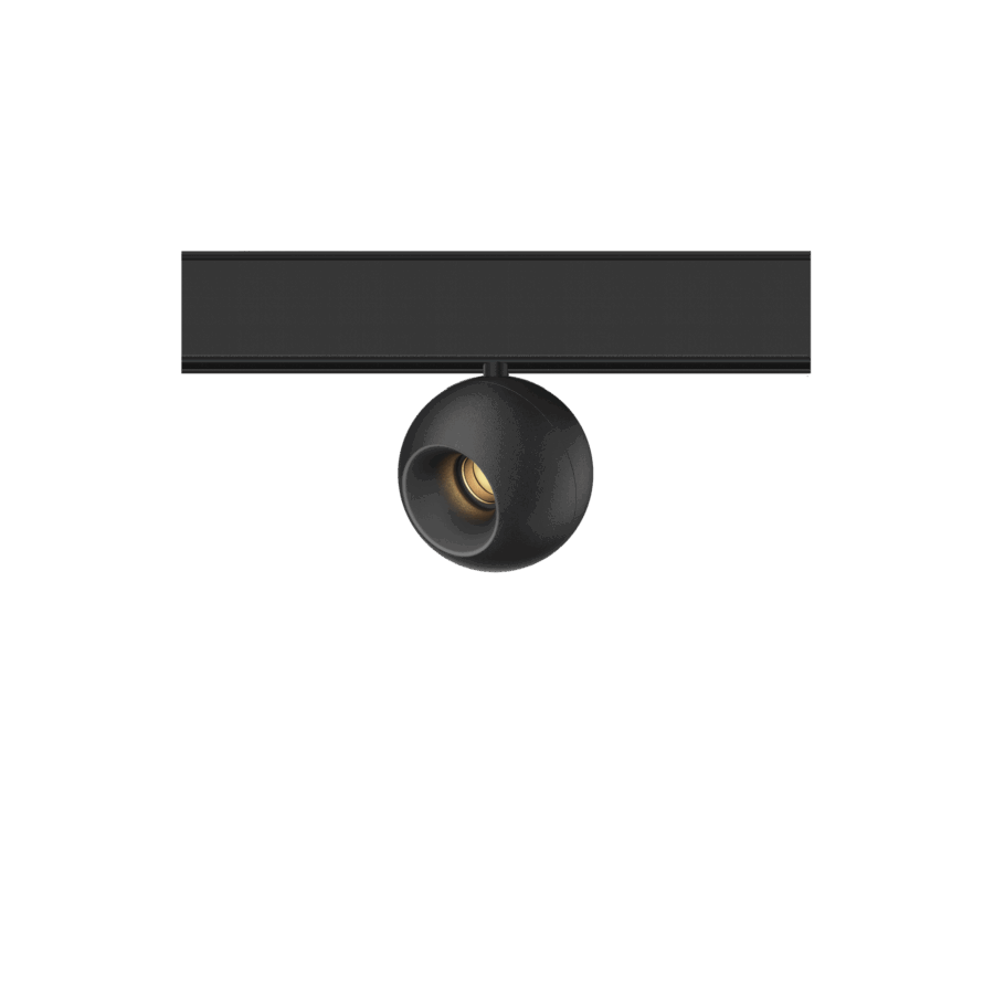 Black version of the Dea Eros-Q2 XS TR with black matt reflector, a 48V track luminaire designed by Karizma Luce.