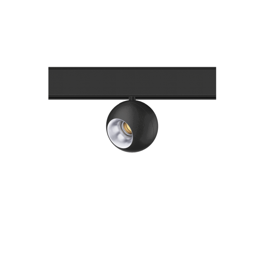 Black version of the Dea Eros-Q2 XS TR with silver reflector, a 48V track luminaire designed by Karizma Luce.