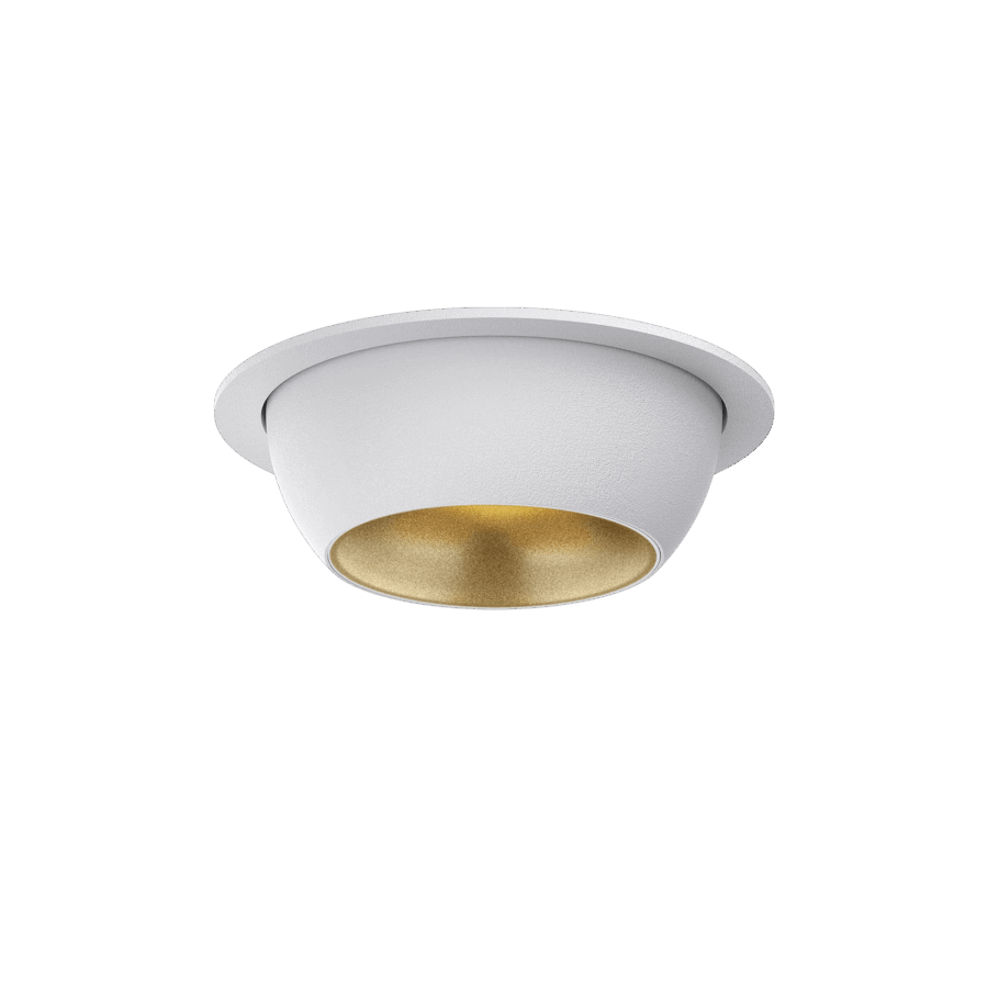 White version of the Dea Eros S MU-in with golden reflector, a recessed luminaire designed by Karizma Luce.