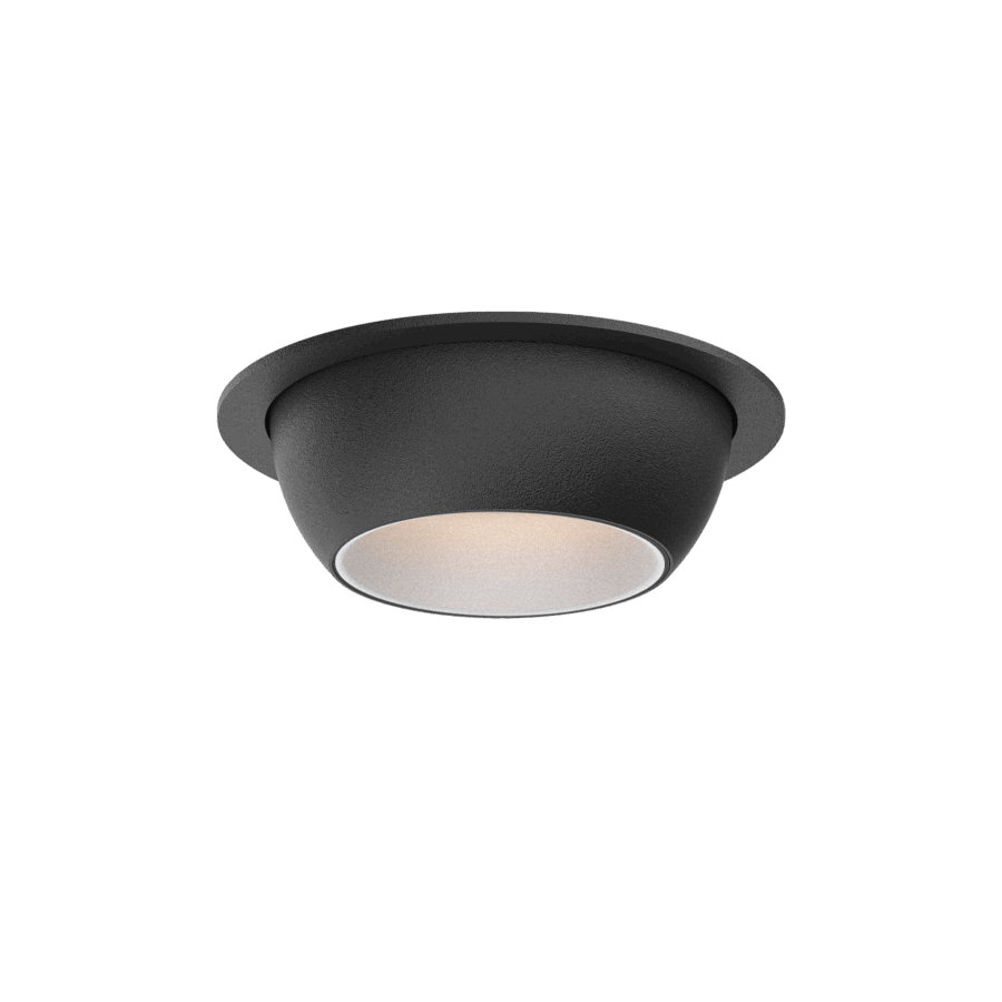 Black version of the Dea Eros S MU-in with white reflector, a recessed luminaire designed by Karizma Luce.