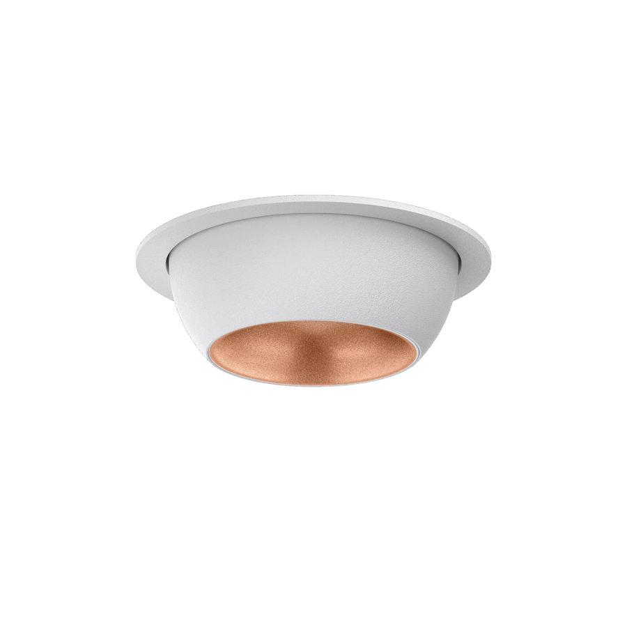 White version of the Dea Eros S MU-in with copper reflector, a recessed luminaire designed by Karizma Luce.