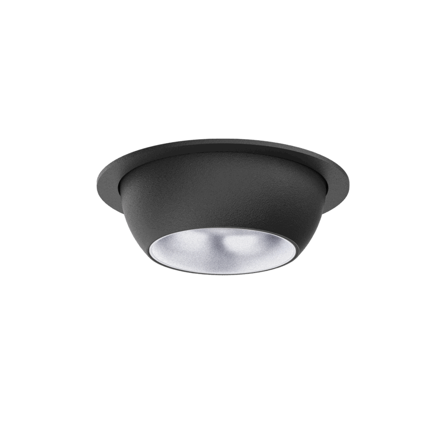 Black version of the Dea Eros S MU-in with silver reflector, a recessed luminaire designed by Karizma Luce.