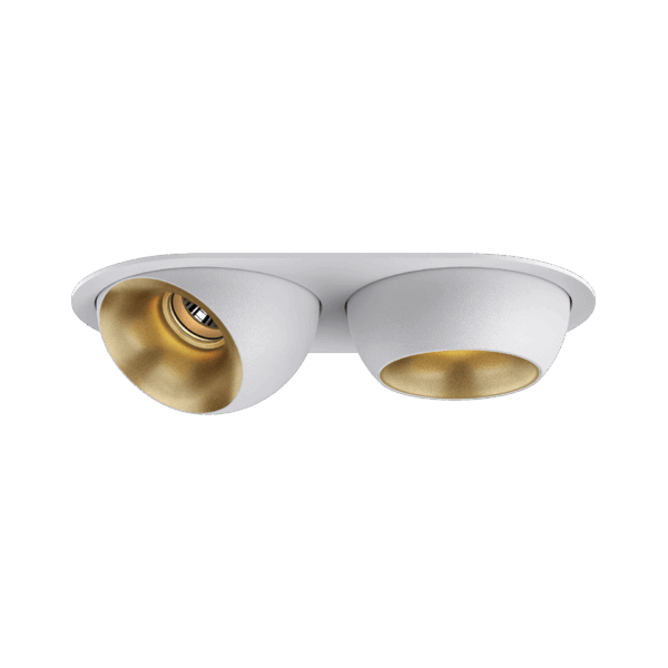 White version of the Dea Eros S MU-in duo with golden reflector, a recessed luminaire designed by Karizma Luce.