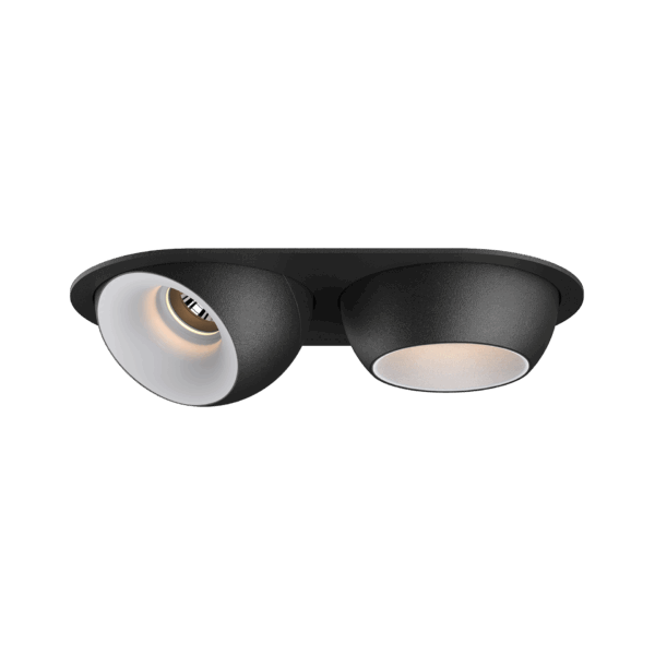 Black version of the Dea Eros S MU-in duo with white reflector, a recessed luminaire designed by Karizma Luce.