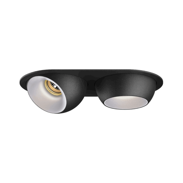 Black version of the Dea Eros S MU-in duo with chrome reflector, a recessed luminaire designed by Karizma Luce.