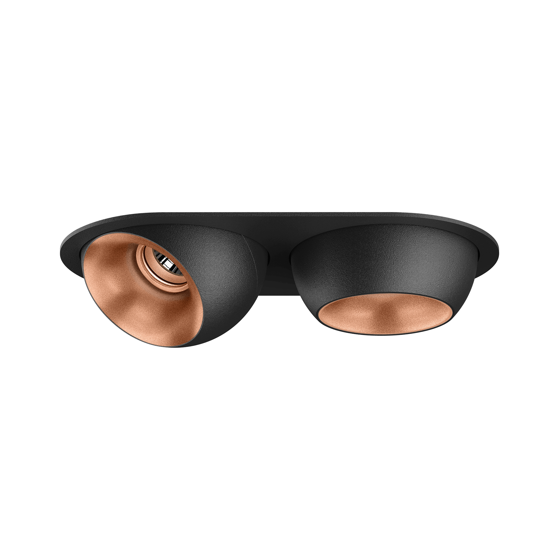 Black version of the Dea Eros S MU-in duo with copper reflector, a recessed luminaire designed by Karizma Luce.