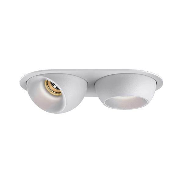 White version of the Dea Eros S MU-in duo with chrome reflector, a recessed luminaire designed by Karizma Luce.