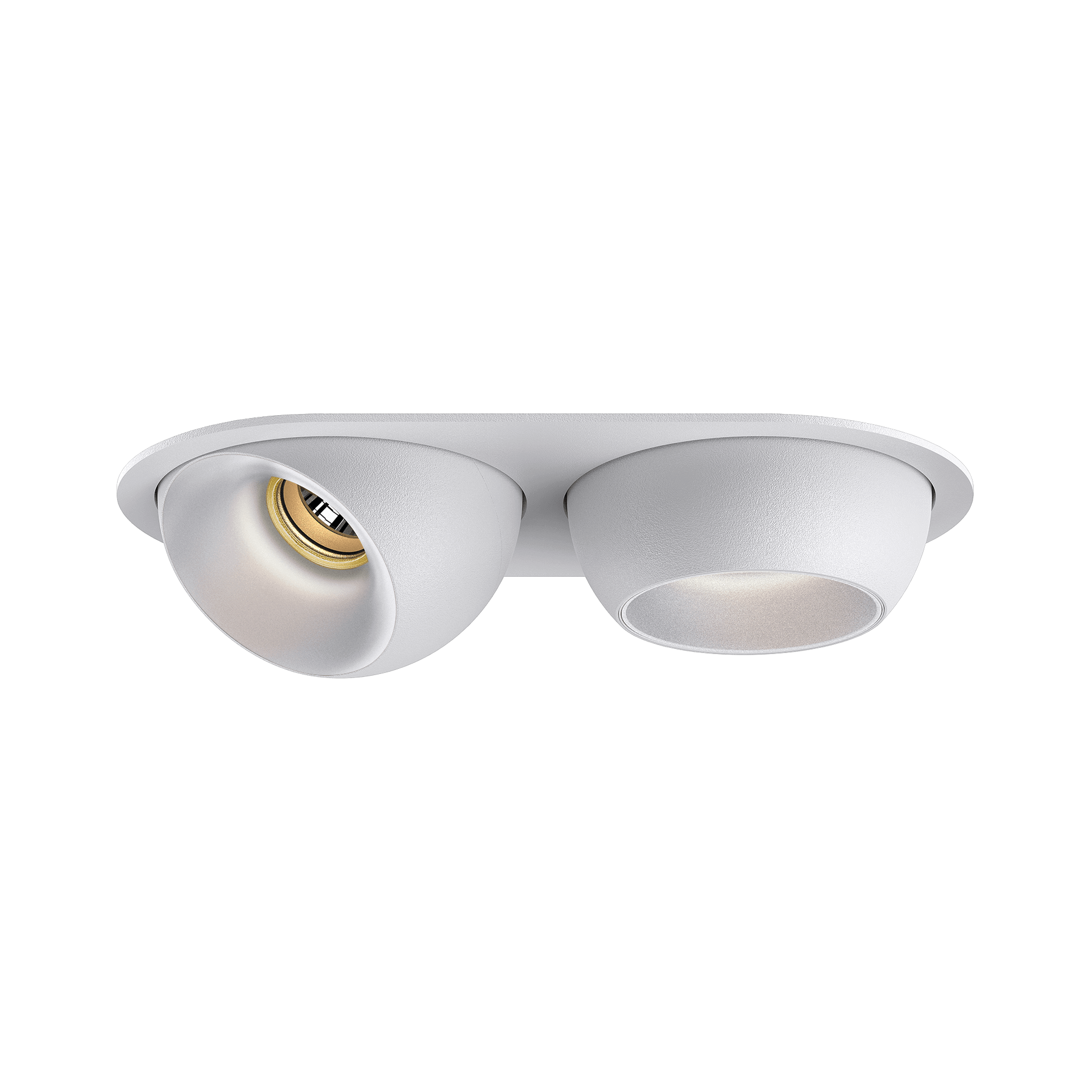 White version of the Dea Eros S MU-in duo with chrome reflector, a recessed luminaire designed by Karizma Luce.