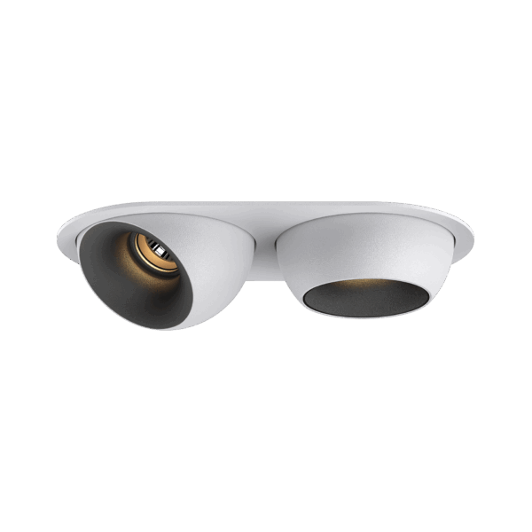 White version of the Dea Eros S MU-in duo with black matt reflector, a recessed luminaire designed by Karizma Luce.