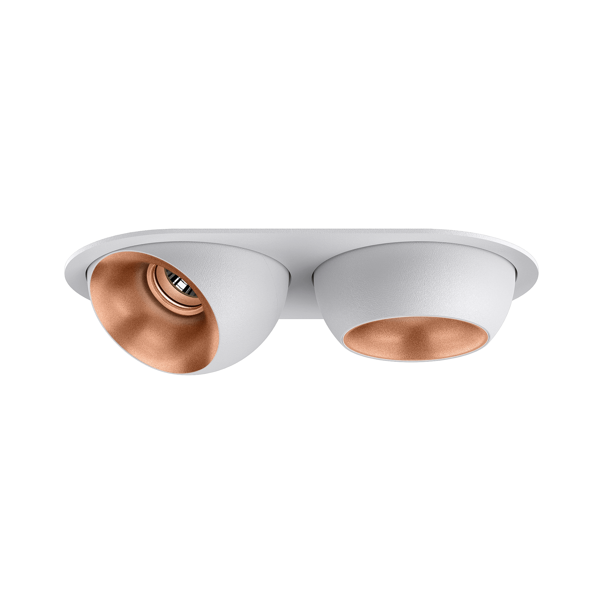 White version of the Dea Eros S MU-in duo with copper reflector, a recessed luminaire designed by Karizma Luce.