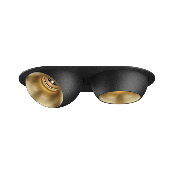Black version of the Dea Eros S MU-in duo with golden reflector, a recessed luminaire designed by Karizma Luce.