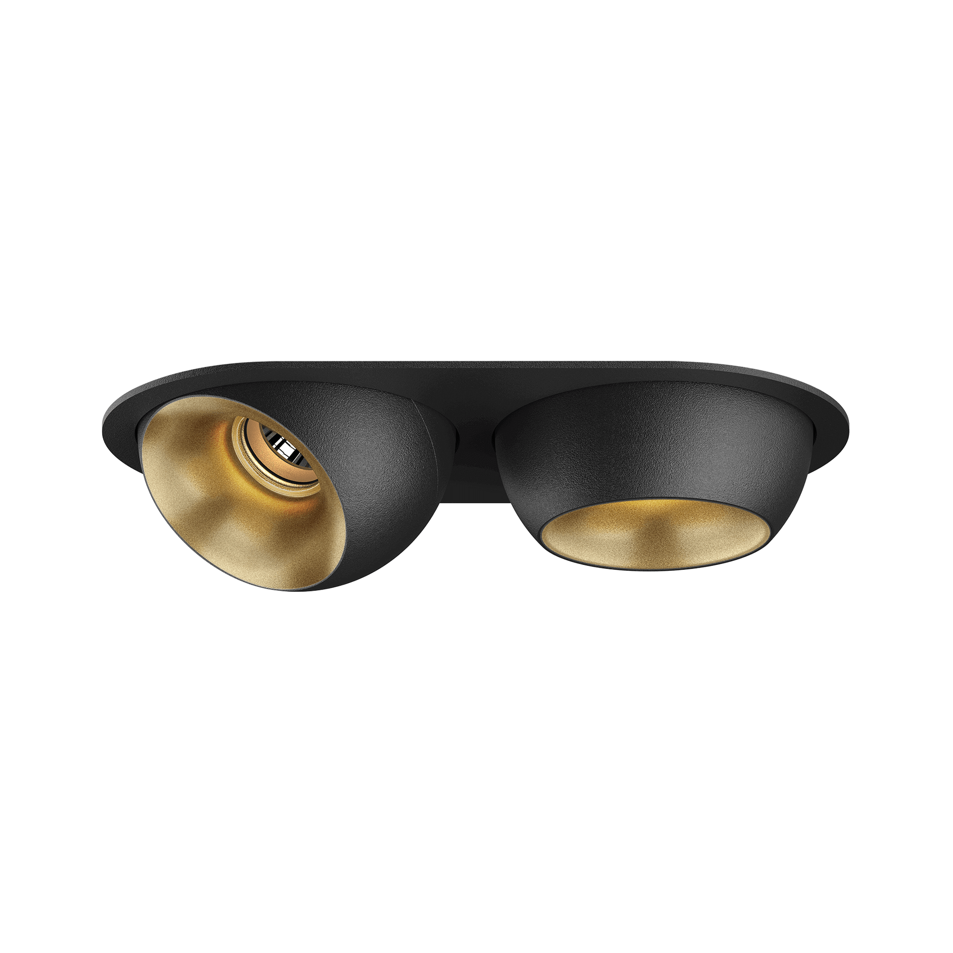 Black version of the Dea Eros S MU-in duo with golden reflector, a recessed luminaire designed by Karizma Luce.