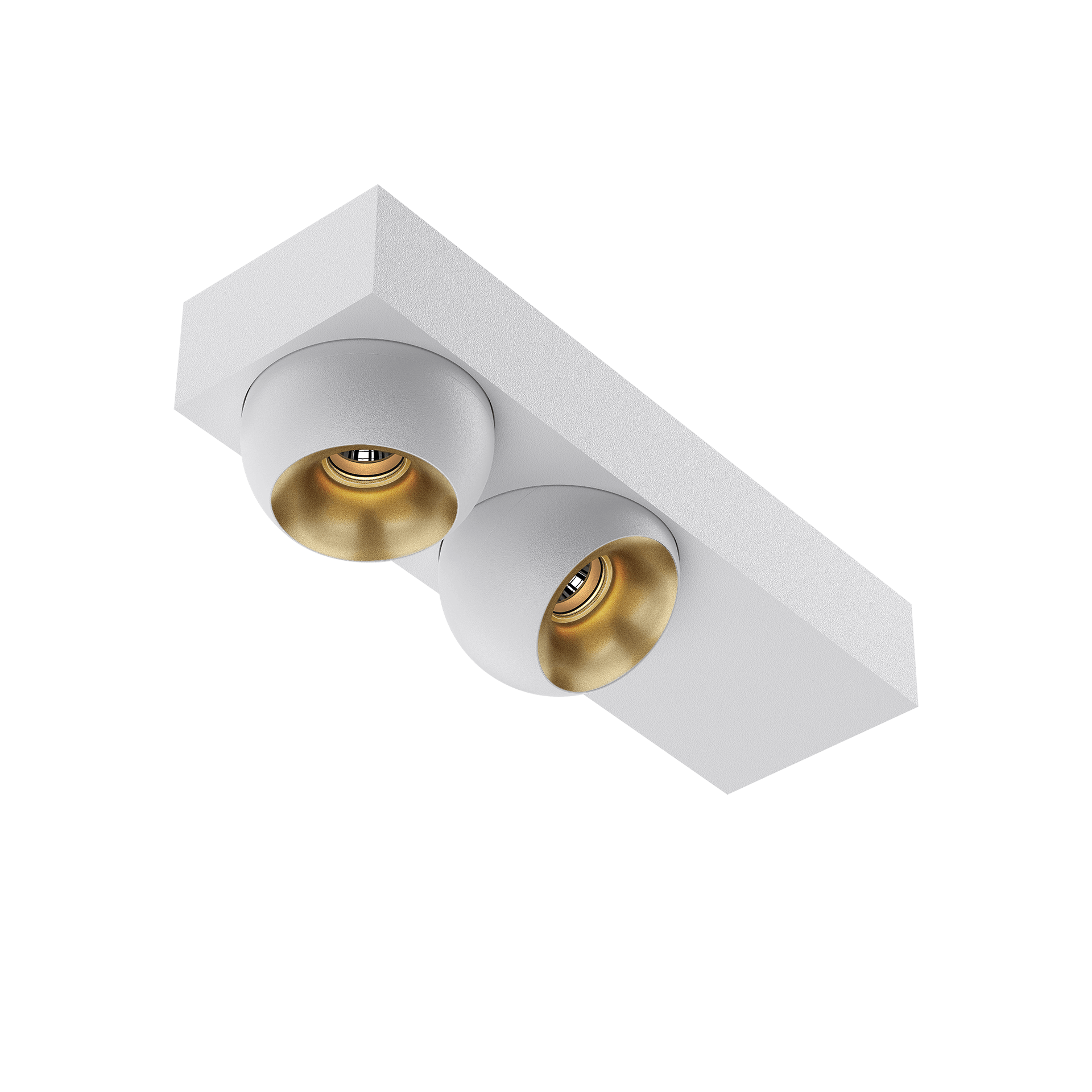White version of the Dea Eros S SC duo with golden reflector, a surface-mounted luminaire designed by Karizma Luce.