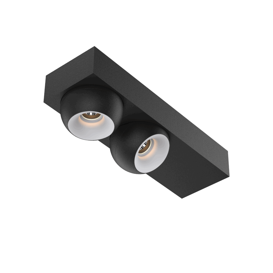 Black version of the Dea Eros S SC duo with white reflector, a surface-mounted luminaire designed by Karizma Luce.