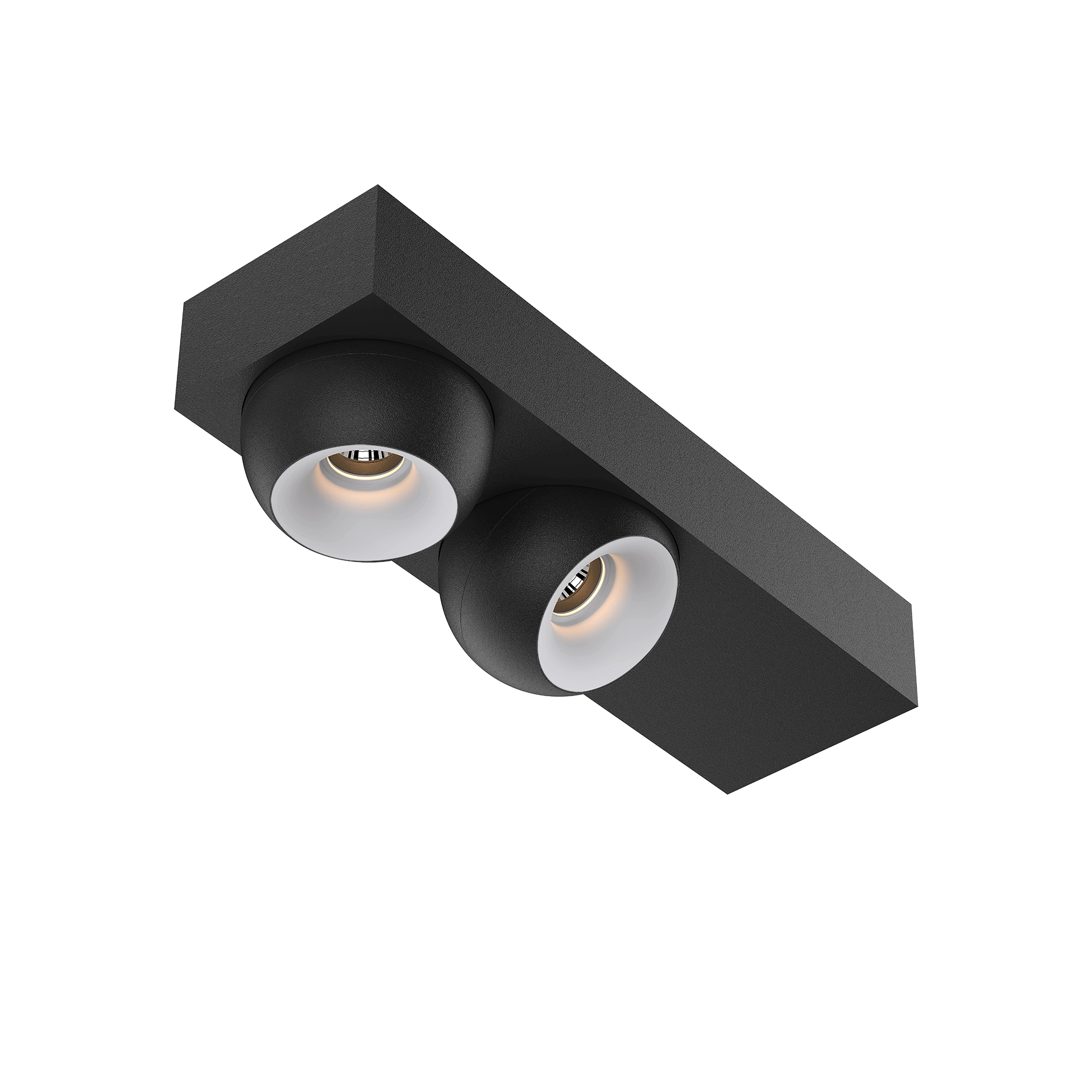 Black version of the Dea Eros S SC duo with white reflector, a surface-mounted luminaire designed by Karizma Luce.
