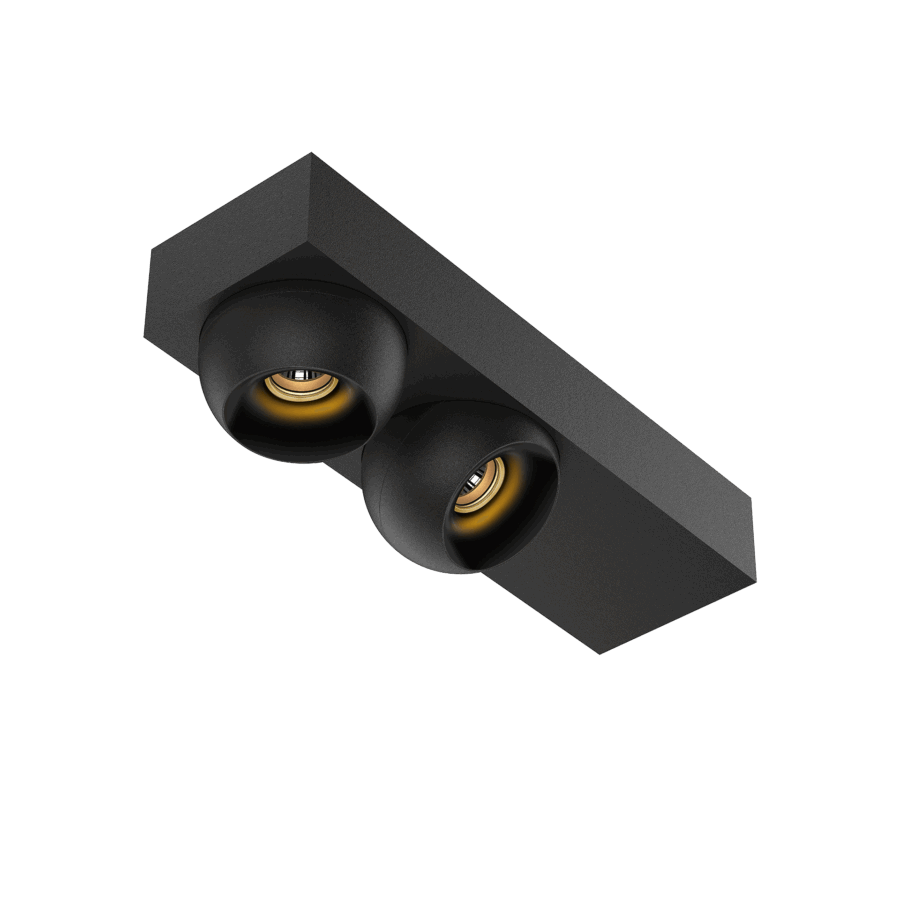 Black version of the Dea Eros S SC duo with black gloss reflector, a surface-mounted luminaire designed by Karizma Luce.