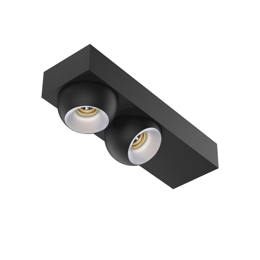 Black version of the Dea Eros S SC duo with chrome reflector, a surface-mounted luminaire designed by Karizma Luce.