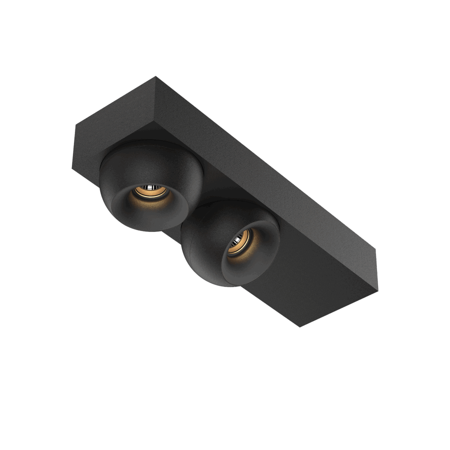 Black version of the Dea Eros S SC duo with black matt reflector, a surface-mounted luminaire designed by Karizma Luce.