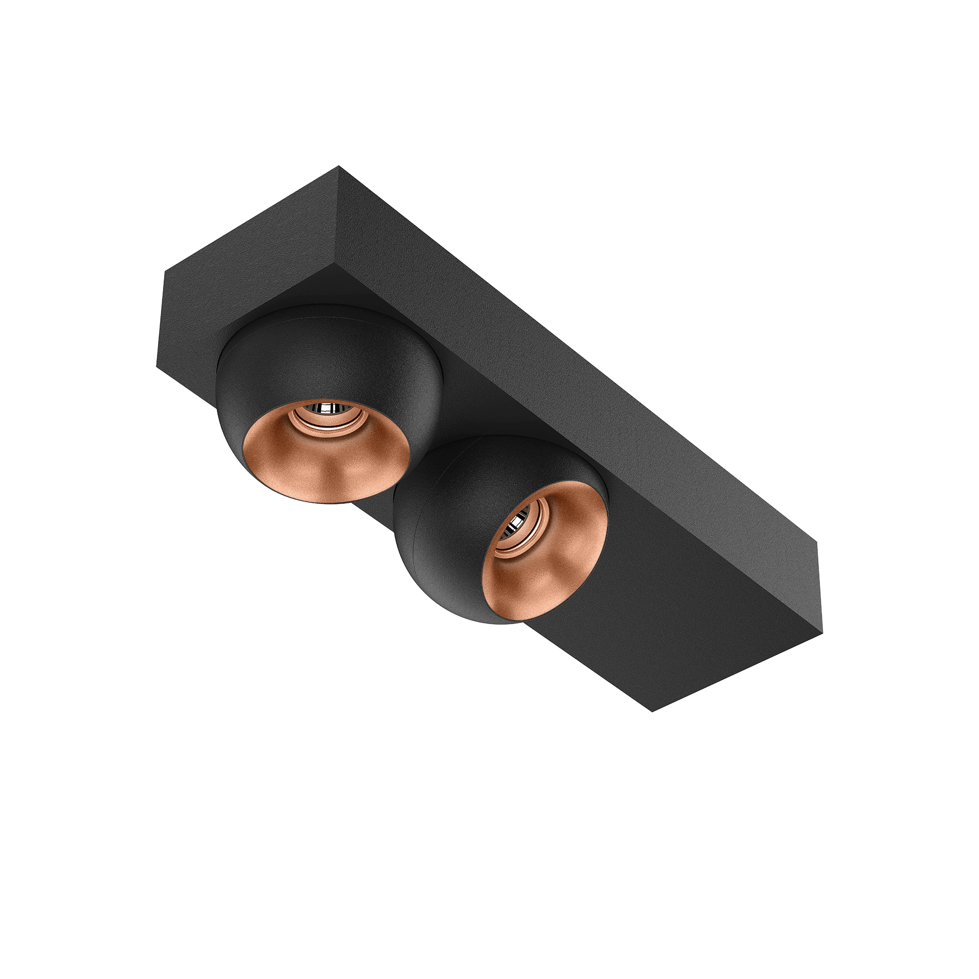 Black version of the Dea Eros S SC duo with copper reflector, a surface-mounted luminaire designed by Karizma Luce.
