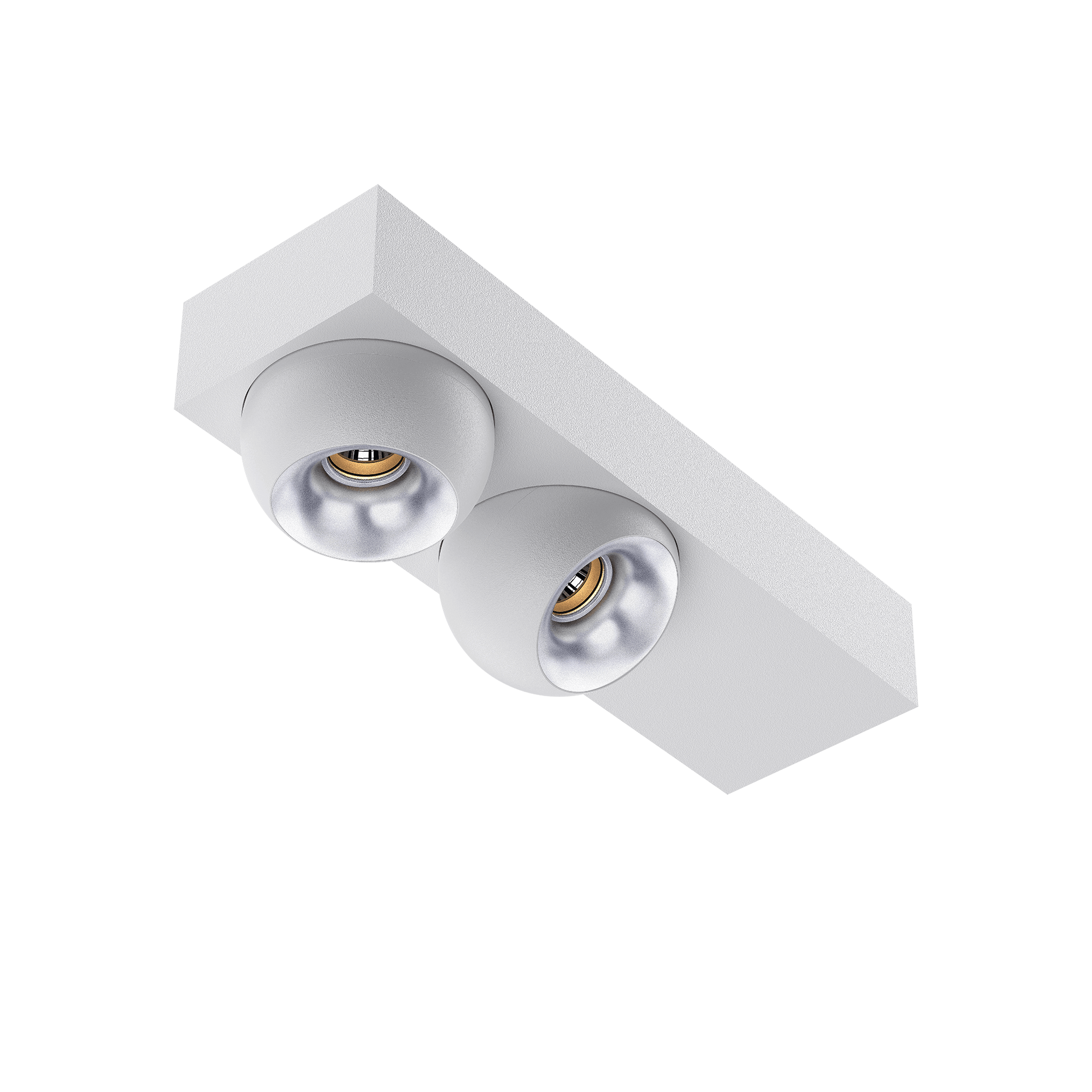 White version of the Dea Eros S SC duo with silver reflector, a surface-mounted luminaire designed by Karizma Luce.