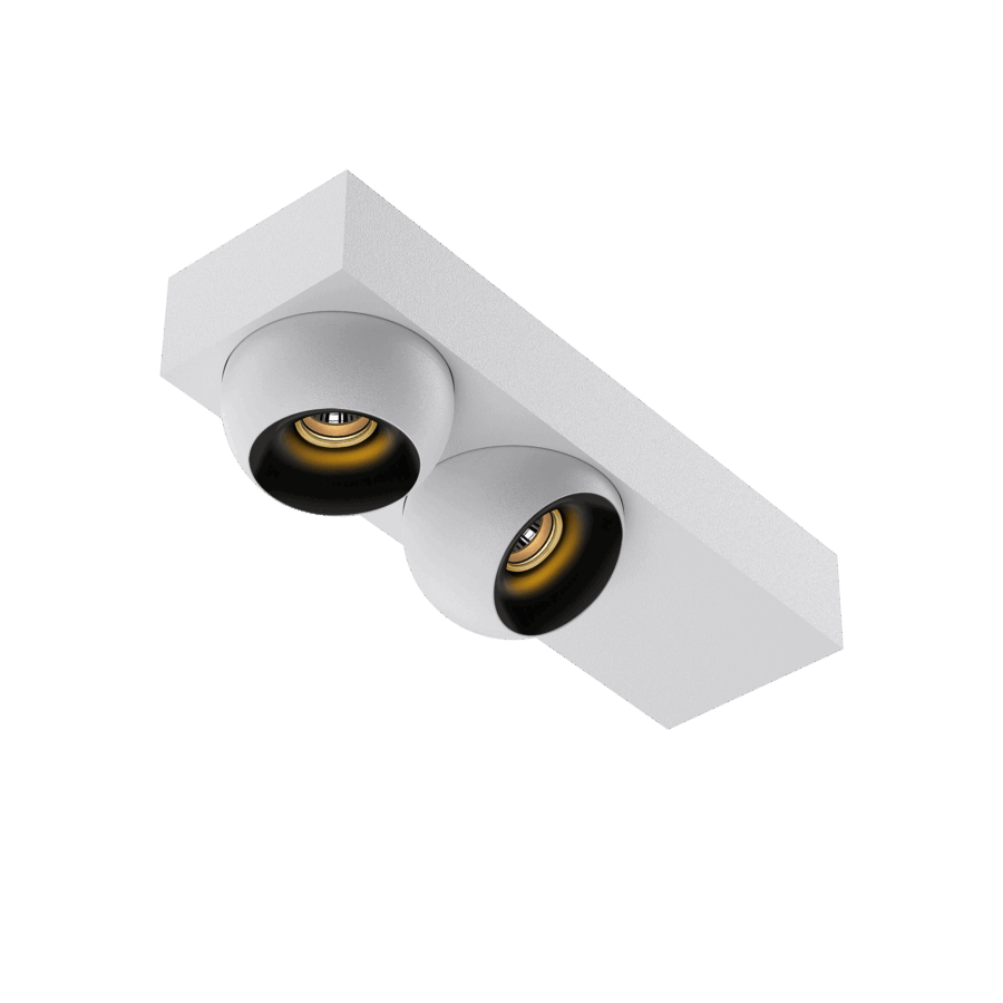 White version of the Dea Eros S SC duo with black gloss reflector, a surface-mounted luminaire designed by Karizma Luce.
