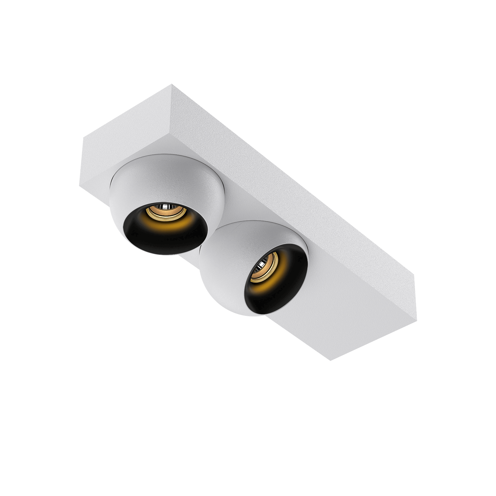 White version of the Dea Eros S SC duo with black gloss reflector, a surface-mounted luminaire designed by Karizma Luce.