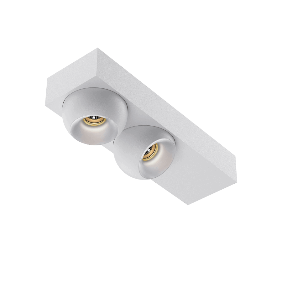 White version of the Dea Eros S SC duo with chrome reflector, a surface-mounted luminaire designed by Karizma Luce.