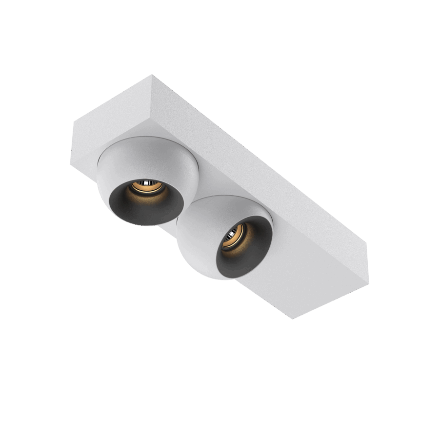 White version of the Dea Eros S SC duo with black matt reflector, a surface-mounted luminaire designed by Karizma Luce.