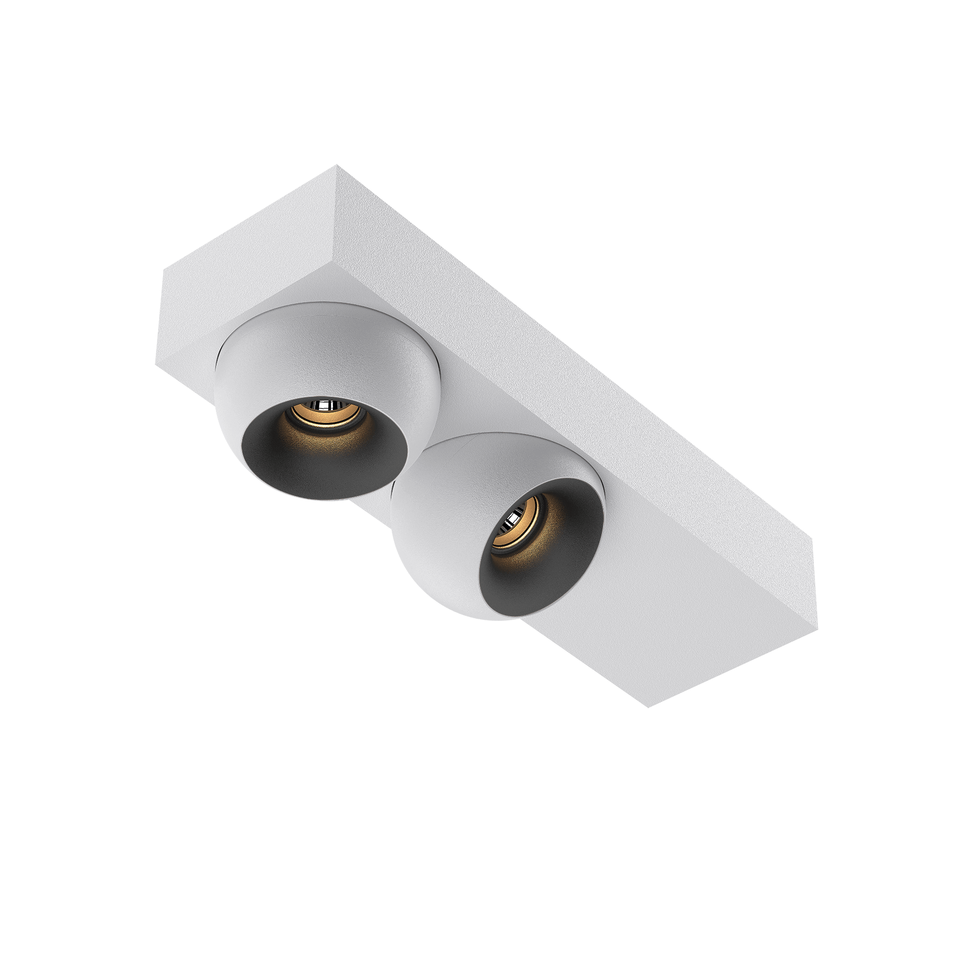 White version of the Dea Eros S SC duo with black matt reflector, a surface-mounted luminaire designed by Karizma Luce.