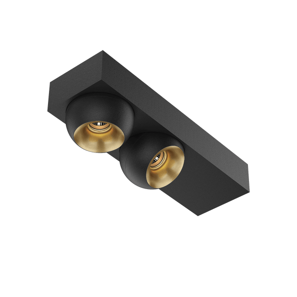 Black version of the Dea Eros S SC duo with golden reflector, a surface-mounted luminaire designed by Karizma Luce.