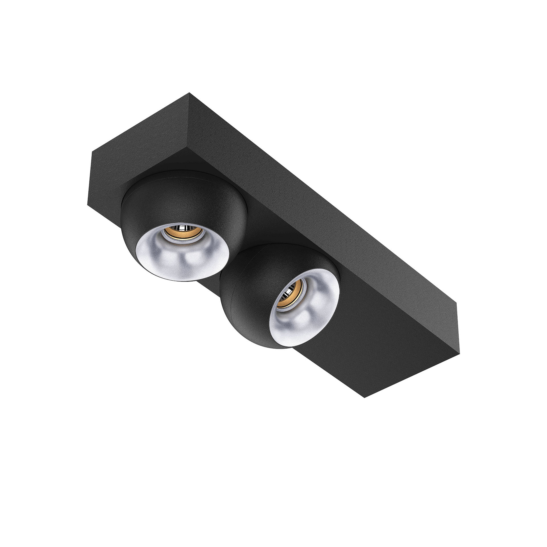 Black version of the Dea Eros S SC duo with silver reflector, a surface-mounted luminaire designed by Karizma Luce.