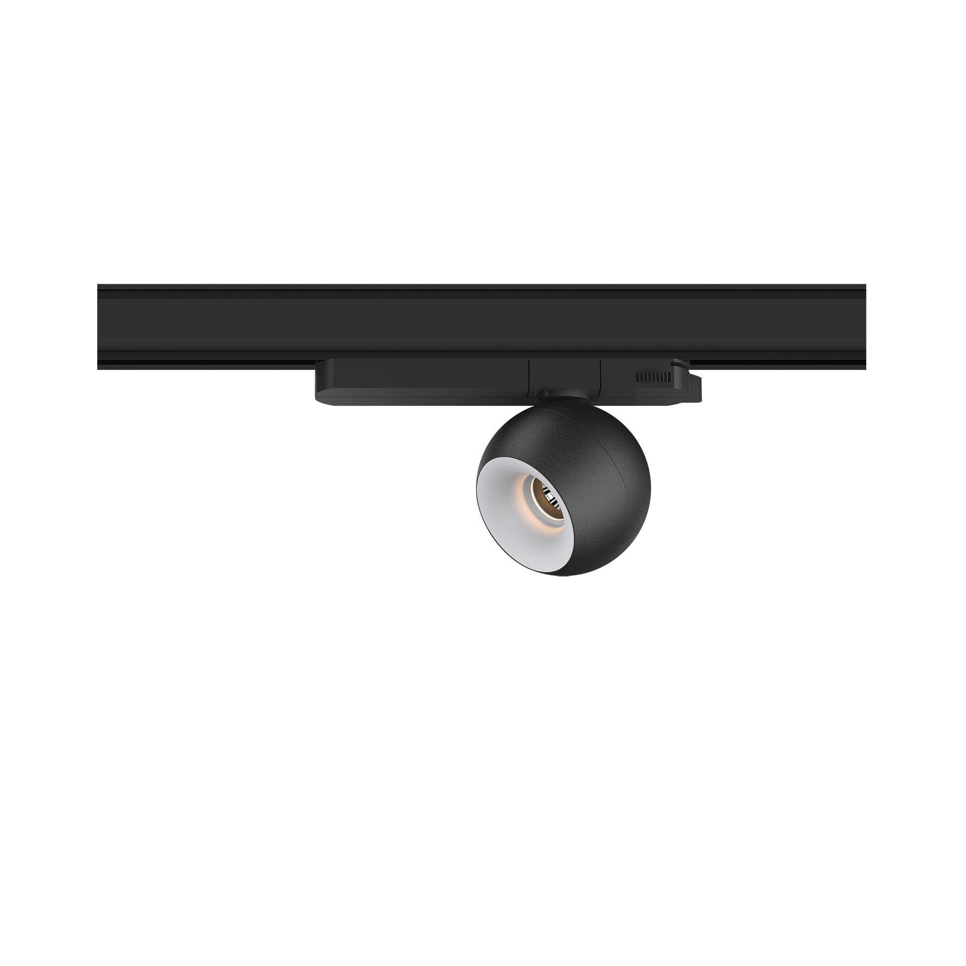 Black version of the Dea Eros S TR with white reflector, a 220V track luminaire designed by Karizma Luce.