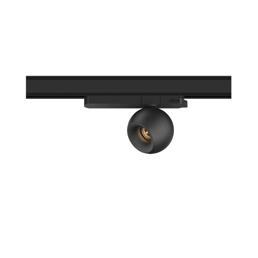 Black version of the Dea Eros S TR with black matt reflector, a 220V track luminaire designed by Karizma Luce.
