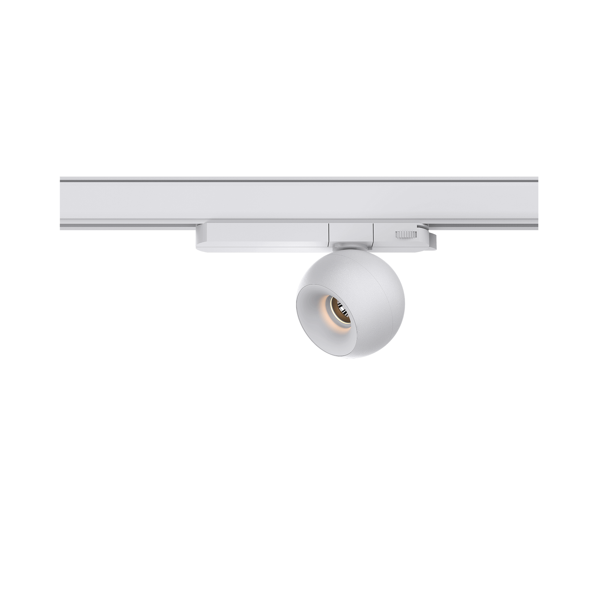 White version of the Dea Eros S TR with white reflector, a 220V track luminaire designed by Karizma Luce.