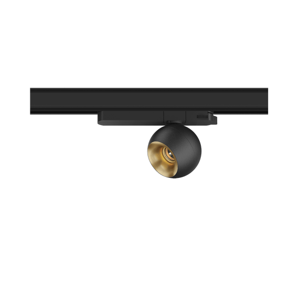 Black version of the Dea Eros S TR with golden reflector, a 220V track luminaire designed by Karizma Luce.