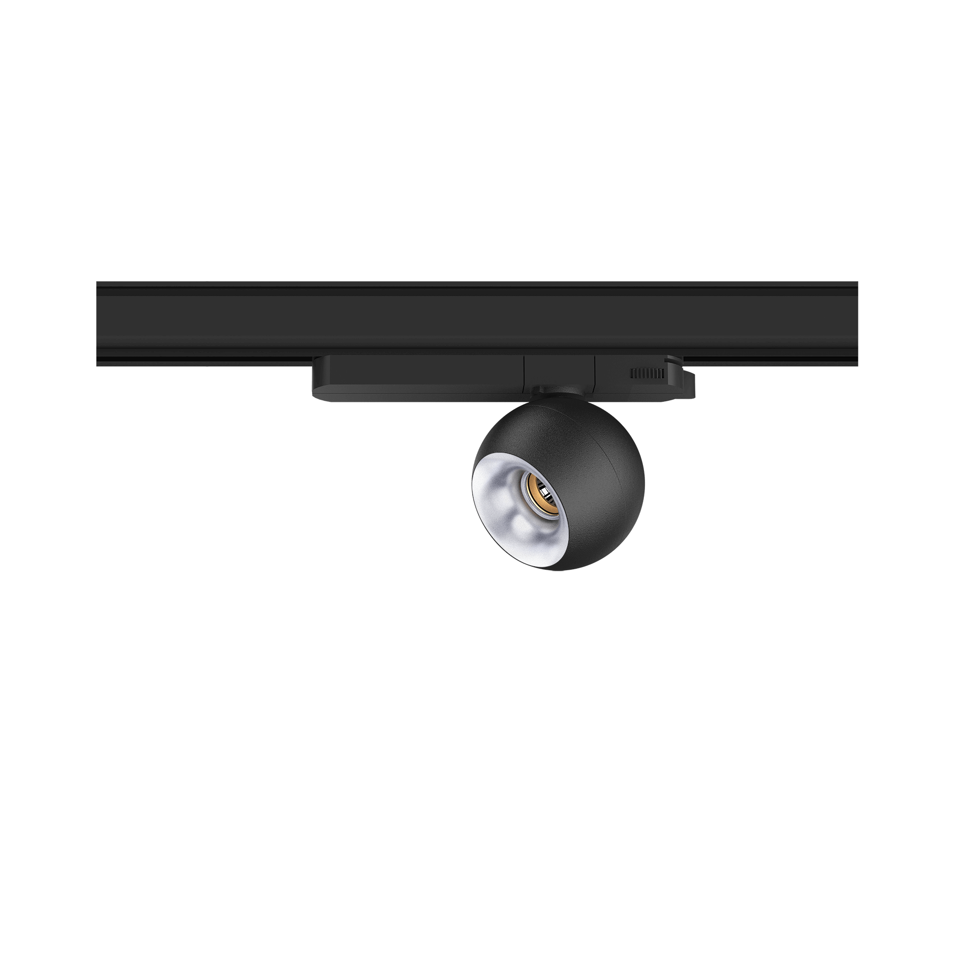 Black version of the Dea Eros S TR with silver reflector, a 220V track luminaire designed by Karizma Luce.
