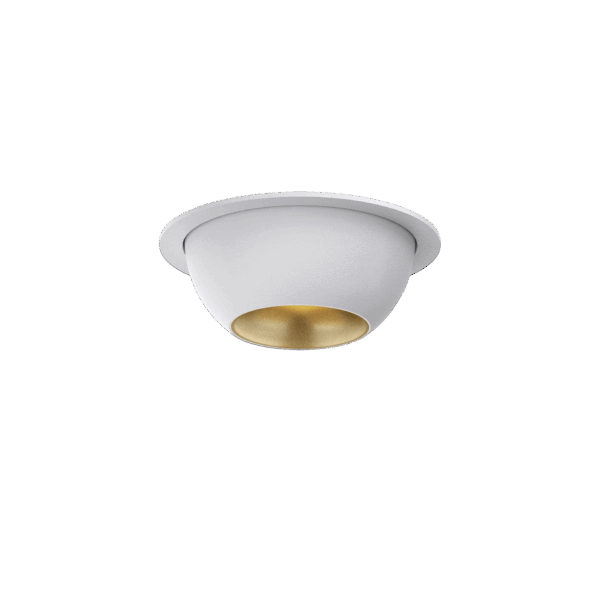 White version of the Dea Eros XS MU-in with golden reflector, a recessed luminaire designed by Karizma Luce.