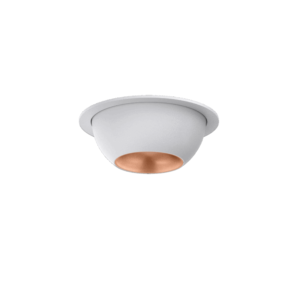 White version of the Dea Eros XS MU-in with copper reflector, a recessed luminaire designed by Karizma Luce.